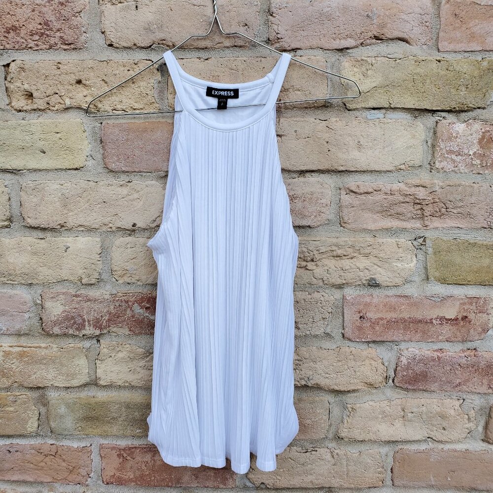 NWOT Express Women's White High Neck Pleated Cami Shirt